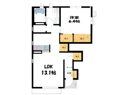 クオーレH(1LDK/1階)の間取り写真
