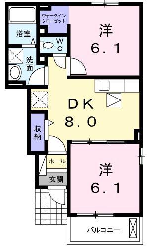 プリムローズ B(2DK/1階)の間取り写真