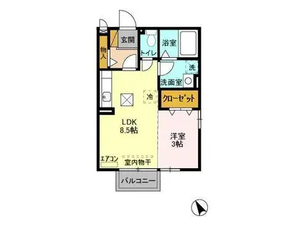 ジュネス港町(1LDK/1階)の間取り写真