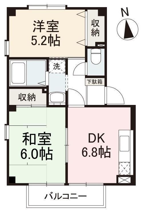 フォブール東大所A・B棟(2DK/1階)の間取り写真