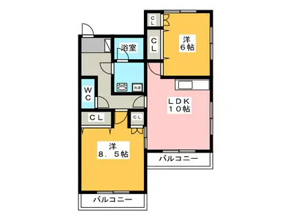 ラージワンコート(2LDK/2階)の間取り写真