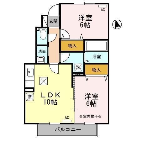 アンフロイデA(2LDK/1階)の間取り写真