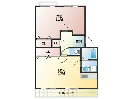 パラシオン有瀬(1LDK/3階)の間取り写真