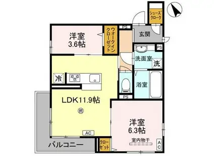 ドレII(2LDK/3階)の間取り写真