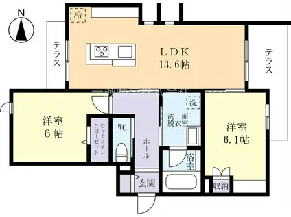 LA BELLA VITA 流星台(2LDK/1階)の間取り写真