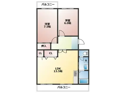 グレイス小杉(2LDK/3階)の間取り写真