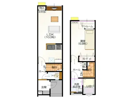 D-BOX額乙丸(1LDK/1階)の間取り写真