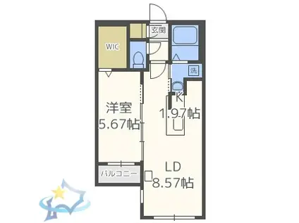 シャトーライフ近代美術館前1(1LDK/2階)の間取り写真