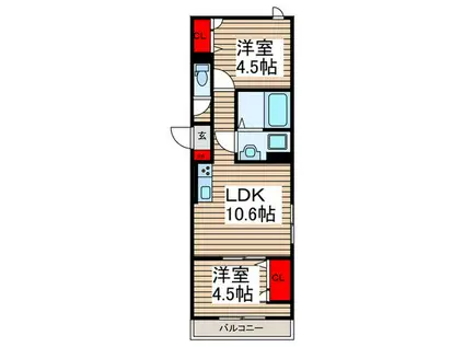 セレスティア南花畑III(2LDK/2階)の間取り写真