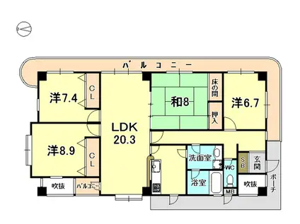 ガーデンヒル苦楽園(4LDK/3階)の間取り写真