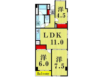 ラ・ティーダ堀切(3LDK/5階)の間取り写真