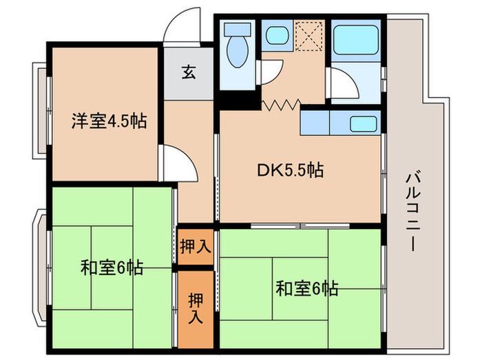 ハイツ堤下(3DK/3階)の間取り写真