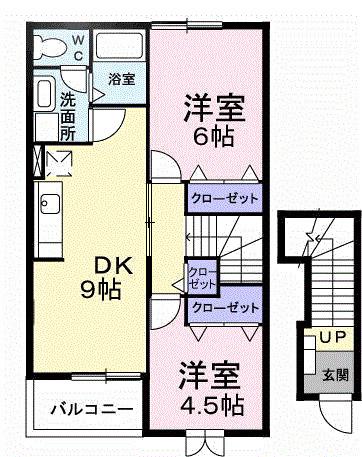 ベルソーA(2DK/2階)の間取り写真