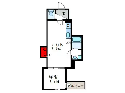 LUNA TERRACE 近代前(1DK/1階)の間取り写真