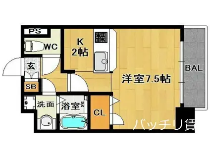 ピュアドームエストーレ姪浜(ワンルーム/4階)の間取り写真