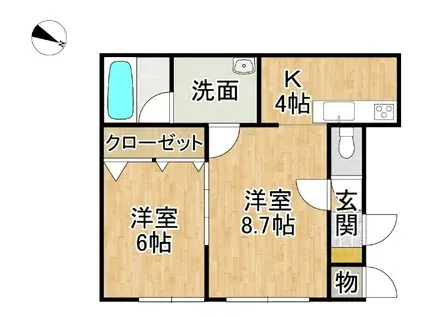 東8条南22丁目マンション(2LDK/1階)の間取り写真