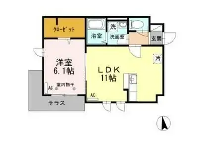 オリビア神楽坂(1LDK/1階)の間取り写真