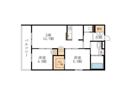 GRACE COURT西棟(2LDK/2階)の間取り写真