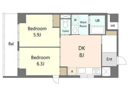 クリアドール(2DK/6階)の間取り写真