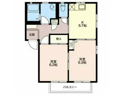 ヴィラ千原崎(2K/2階)の間取り写真