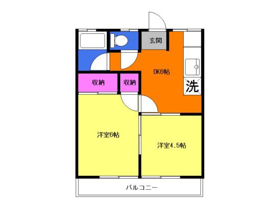 グリーンヒルハイム(2DK/2階)の間取り写真