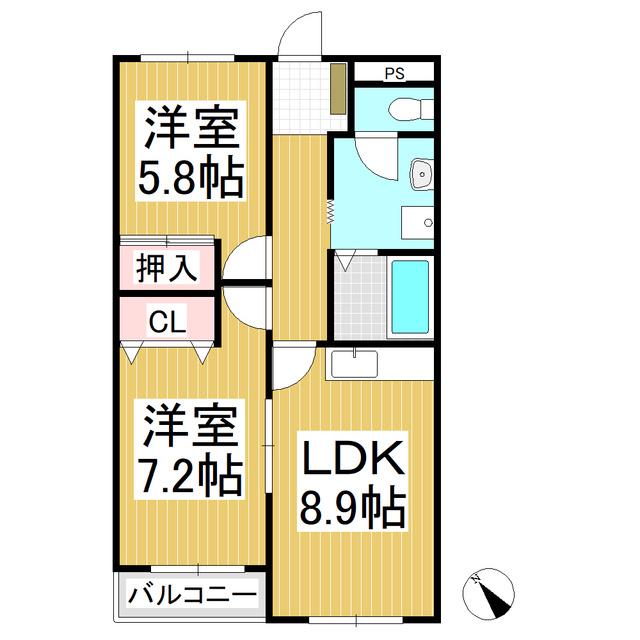 タウニィーTUKIMI(2LDK/2階)の間取り写真