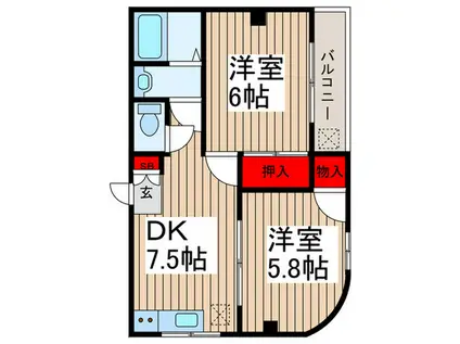 シュロス吉川(2DK/4階)の間取り写真