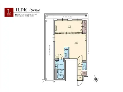 羽田六間堀レジデンス(1LDK/5階)の間取り写真