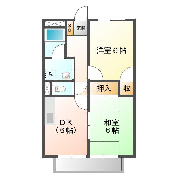 JR関西本線 井田川駅 徒歩38分 2階建 築23年(2DK/1階)の間取り写真