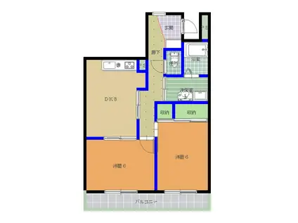 シャトーフェリス(2DK/1階)の間取り写真