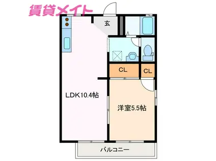 フレグランスかおりB(1LDK/2階)の間取り写真