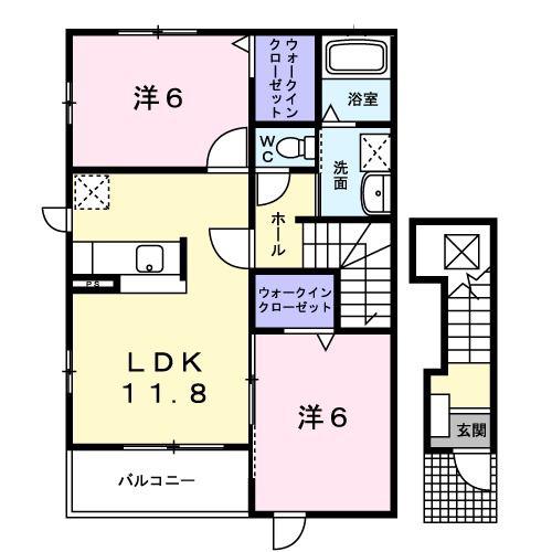 サンキ・ベルソーレ(2LDK/2階)の間取り写真