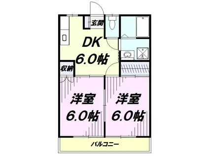 クレストビュー所沢(2DK/1階)の間取り写真