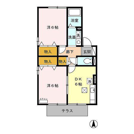 アベニールII(2DK/2階)の間取り写真