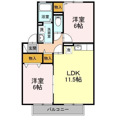 リヴェールコート(2LDK/2階)の間取り写真