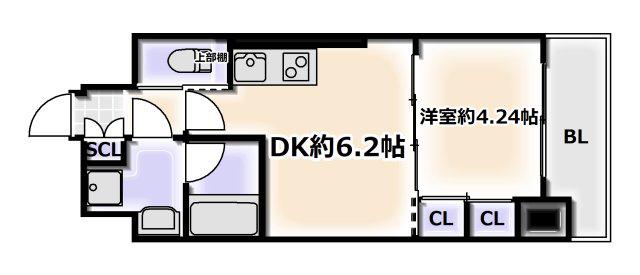 プレジオ恵美須(1DK/12階)の間取り写真
