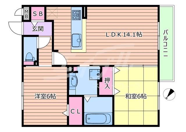 サンフラワー千里王子(2LDK/1階)の間取り写真