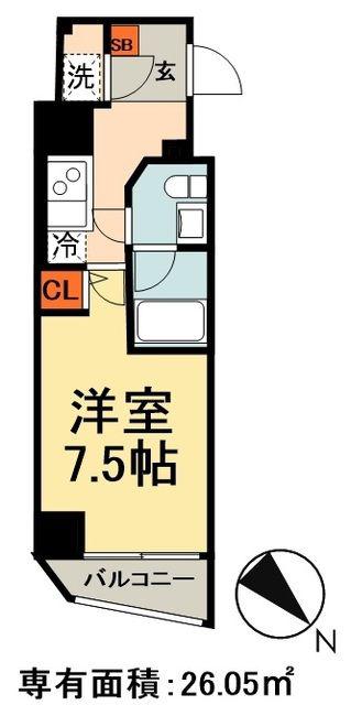 S-RESIDENCE蔵前(1K/3階)の間取り写真