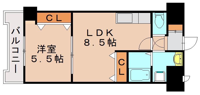 ロイヤル天神東(1LDK/13階)の間取り写真