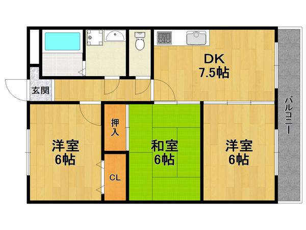 メゾンデール冨松(3DK/4階)の間取り写真