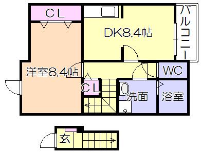 エトワール(1DK/2階)の間取り写真