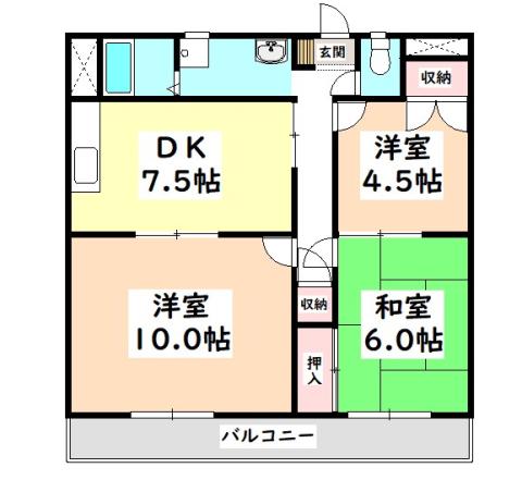 ストーリーII(3DK/4階)の間取り写真