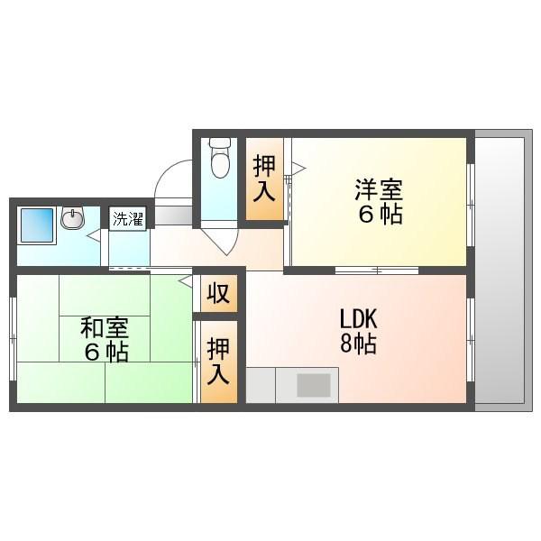 ユートピア三宅B棟(2LDK/2階)の間取り写真