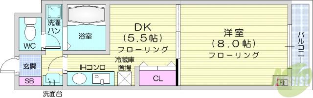 ベルシティ榴ヶ岡(1DK/11階)の間取り写真