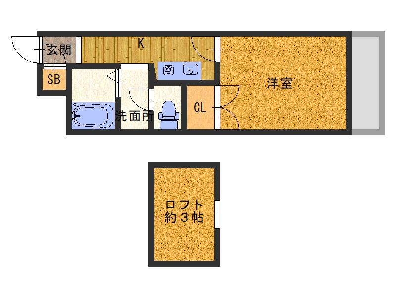 ハートフル21(1SK/3階)の間取り写真