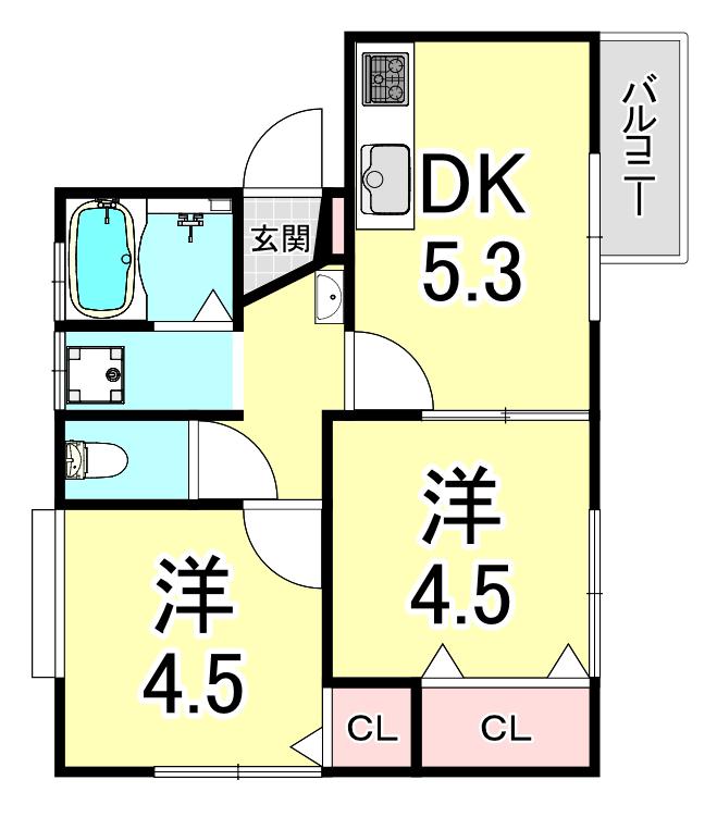 西舞マンション(2DK/1階)の間取り写真