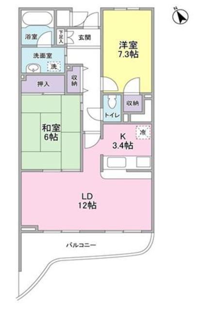 グランドヒルズ梶ヶ谷(2LDK/1階)の間取り写真