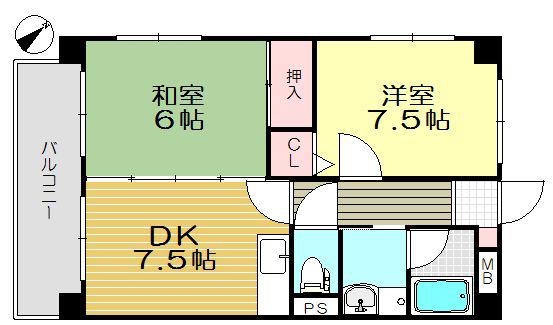 八重コーポ(2DK/2階)の間取り写真