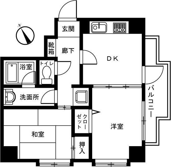 サニーサイドヴィラ(2DK/5階)の間取り写真