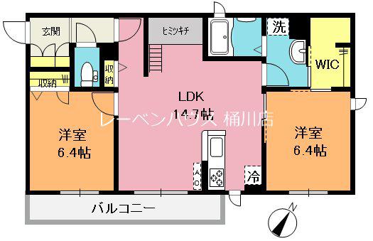 SHMアミコート S(2LDK/2階)の間取り写真